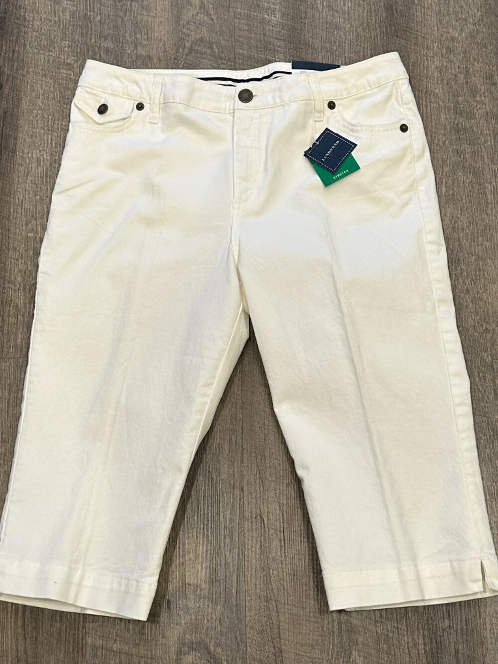 NWT Lands End Skimmer Capri Jeans White Stretch Denim W34" x L17" Womens Size 12